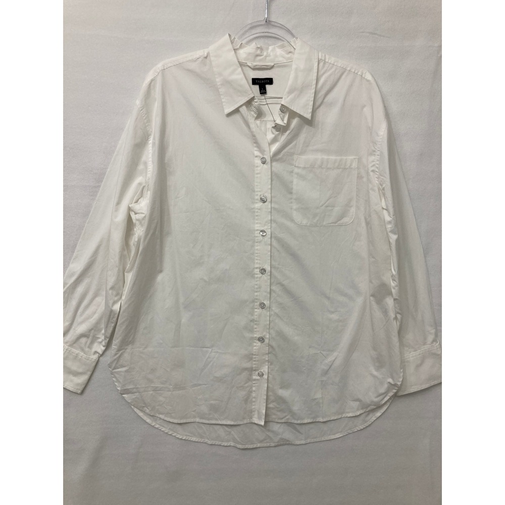 NWT Talbots Button Down Size Large White Cotton Long Sleeve Pocket Preppy Casual